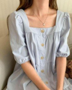 무지 퍼프 코튼 파스텔 미디 드레스 - ㅤㅤ