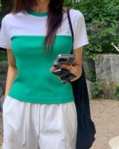 무지 배색 코튼 컬러풀 미들 티셔츠 - ㅤㅤ