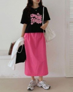 무지 카고 나일론 컬러풀 롱 롱스커트 - ㅤㅤ