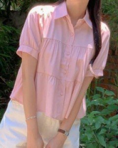 무지 셔링 폴리 파스텔 미디 티셔츠 - ㅤㅤ