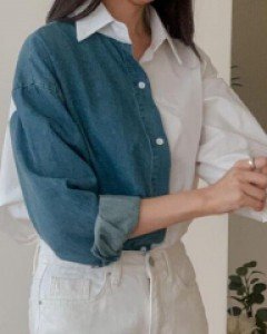 무지 배색 데님 베이직 맥시 남방 - ㅤㅤ