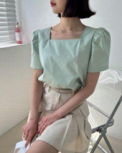 무지 퍼프 코튼 베이직 세미크롭 블라우스 - ㅤㅤ