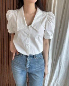 무지 퍼프 코튼 베이직 세미크롭 블라우스 - ㅤㅤ