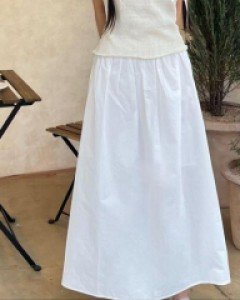 퓨어 화이트 롱스커트 A라인 코튼 데일리 슬림 롱치마 - ㅤㅤ