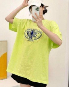 무지 자수 코튼 베이직 맥시 티셔츠 - ㅤㅤ