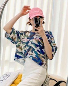 밀리터리 라운드넥 코튼 컬러풀 세미크롭 티셔츠 - ㅤㅤ