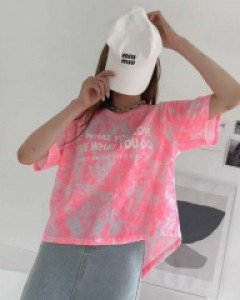 레터링 라운드 코튼 비비드 빅사이즈 티셔츠 - ㅤㅤ