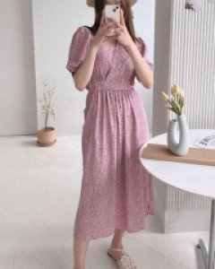 무지 라운드 코튼 비비드 롱 드레스 - ㅤㅤ