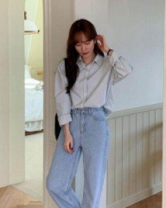 스트라이프 카라 코튼 베이직 롱 남방 - ㅤㅤ
