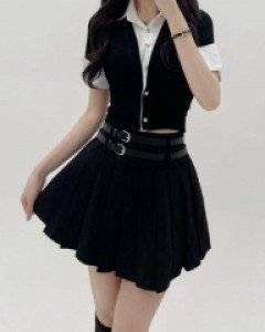 무지 A라인 폴리 베이직 미디 셋업 - ㅤㅤ