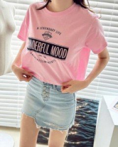 프린팅 라운드넥 코튼 베이직 세미크롭 티셔츠, 티 - ㅤㅤ