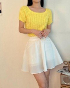 무지 꽈배기 폴리 파스텔 미들 티셔츠, 티 - ㅤㅤ