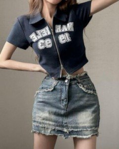 [고퀄리티/키치룩] Y2K 데일리 빈티지 유니크 데님 워싱 수술 치마 바지 미니 스커트 - ㅤㅤ