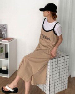 레터링 라운드넥 코튼 베이직 롱 나시 원피스 - ㅤㅤ