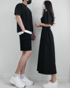 [기획할인/국내제작/체형커버굿] 빅사이즈 꾸안꾸 커플 아노락 허리 스트링 여름 롱원피스 반팔 맨투맨 반바지 카고팬츠 트레이닝세트 츄리닝 바캉스 캠핑룩 커플 시밀러룩