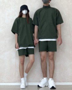 [반집업or맨투맨ver*/2size/세트가격!/고퀄리티] 빅사이즈 오버핏 여름 바스락 반팔 반집업 맨투맨 반바지 아노락 커플 트레이닝 세트 휴가룩 캠핑룩 바캉스룩 커플 시밀러룩