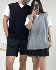 [커플룩강추*/여름까지/11컬러] 빅사이즈 봄 여름 남녀공용 얇은 그물 브이넥 니트 조끼 롱 베스트 커플 시밀러룩