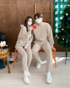 [티셔츠or후드티 2가지버전/기모안감*/단품가능] 빅사이즈 오버핏 기모 긴팔티 후드티 조거 와이드 팬츠 일자 바지 스웻셋업 커플 츄리닝 트레이닝 세트 운동복 체육복 시밀러룩