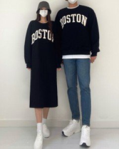[인기재진행!/기모안감/고퀄리티*] 빅사이즈 남녀공용 오버핏 기모 커플 맨투맨 롱 홈 원피스 커플트레이닝복 츄리닝 캠핑룩 겨울 시밀러룩