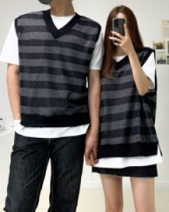 [여름소재*/3color/커플룩강추!] 꾸안꾸 빅사이즈 여름 그물 망사 시스루 니트 아이스 쿨 반팔 브이넥 조끼 베스트 커플 시밀러룩