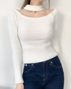 [쫀쫀핏*/모델소장/3col] 오프숄더 어깨트임 앙고라 초커 파스텔 크롭 털 니트 크리스마스룩 연말룩 파티룩
