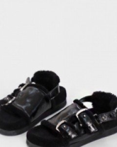 lamb fur embellished sandals (2 colors)