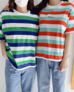 #1350 스트라이프 배색 반팔티
