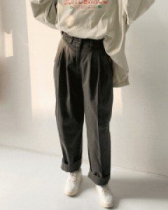 고어링 뒷밴딩 핀턱 배기팬츠