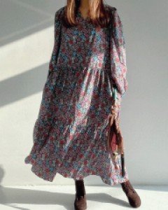 에키드 플라워 퍼프 셔링 원피스