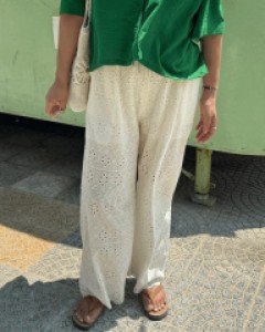 코베 자수 펀칭 와이드팬츠