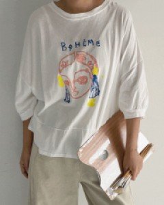 보헬 오버핏 프린팅 셔링 반팔티
