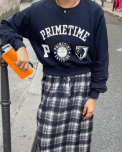 크레런 프린팅 크롭 맨투맨