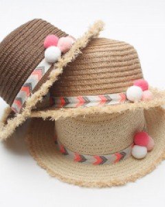 [아동모자] 3컬러 쿨 폼폼 밀짚페도라 키즈모자 여름 파나마햇