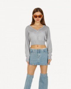 립합 크로스 크롭 니트 그레이