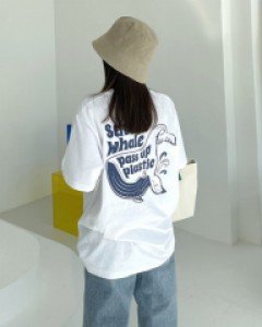 돌핀 레터링 나염 반팔 티셔츠