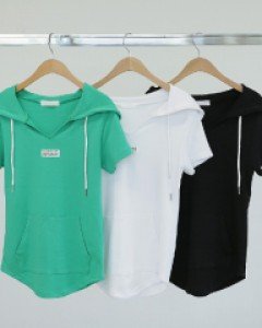 투투 레터링패치 후드반팔티셔츠