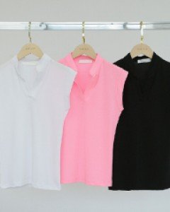 풀썸머 오픈카라넥 스판 민소매티셔츠