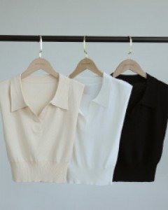 미드 슬리브리스 니트