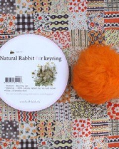 Natural rabbit fur keyring -orange
