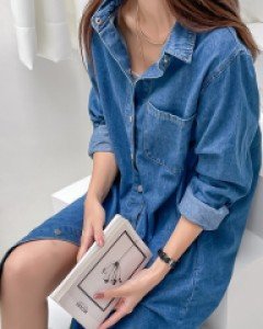 [55~88] 베이직한 디자인의 캐주얼한 데님 롱 셔츠/원피스 #NAK MADE.