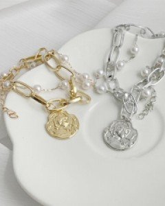 #NAK MADE.멋스러운 체인과 진주포인트 레이어드 팔찌