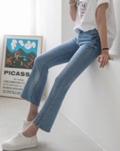 [S~3XL] 절개앵클라인 세미부츠컷 워싱진/허리밴딩