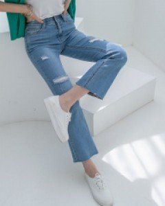 [S~3XL] 스판으로 더욱 편안한 데미지워싱 부츠컷 팬츠/허리밴딩