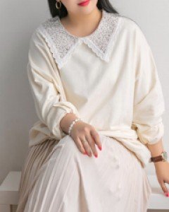 [55~120] 러블리한 레이스플라워 플랫카라 맨투맨 티셔츠