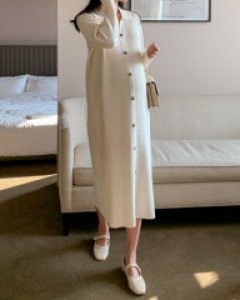 임부복*캐미루즈핏골지버튼 임산부원피스