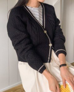 임부복*홀릭배색 꽈배기가디건