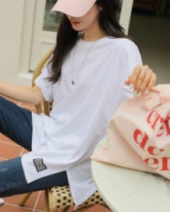 리브 레터 패치 루즈 롱반팔티