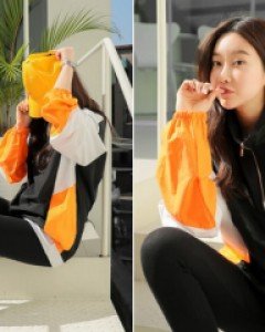 래로 배색 루즈 아노락 집업