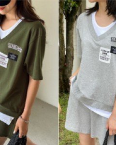 [SET]패치 반팔 레이어드 4부 트레이닝세트