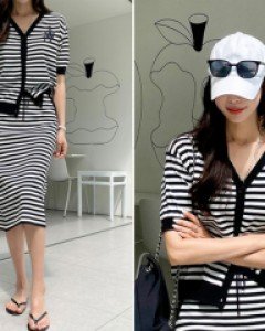 [SET]부티 단가라 가디건 스커트세트